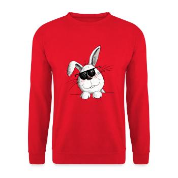 Cooler Hase Mit Sonnenbrille Hasenmotiv Kaninchen - Unisex Pullover - Rot - Vorne - Alina (178cm) & Michal (187cm)