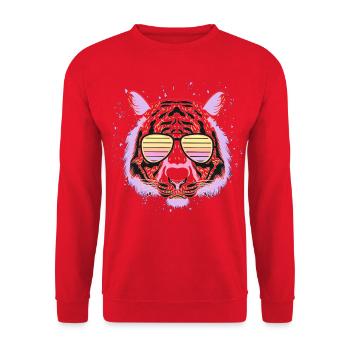 Tiger Psychedelic Eyewear Style - Unisex Sweatshirt - red - Front - Alina (178cm) & Michal (187cm)