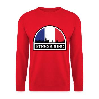 Straßburg Frankreich Skyline Silhouette Französische Flagge - Unisex Pullover - Rot - Vorne - Alina (178cm) & Michal (187cm)