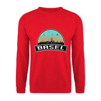 Basel Schweiz Skyline Schweizer Souvenir - Unisex Pullover - Rot - Vorne - Alina (178cm) & Michal (187cm)