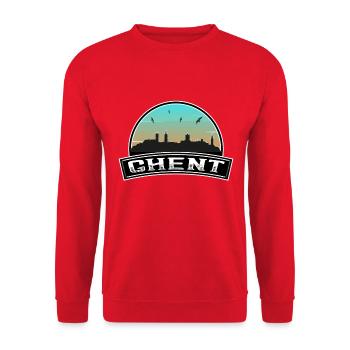 Gent Belgien Skyline Belgisches Souvenir - Unisex Pullover - Rot - Vorne - Alina (178cm) & Michal (187cm)