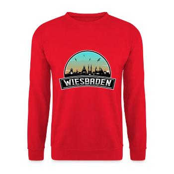 Wiesbaden Deutschland Skyline Deutsches Souvenir - Unisex Pullover - Rot - Vorne - Alina (178cm) & Michal (187cm)