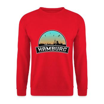Hamburg Deutschland Skyline Deutsches Souvenir - Unisex Pullover - Rot - Vorne - Alina (178cm) & Michal (187cm)