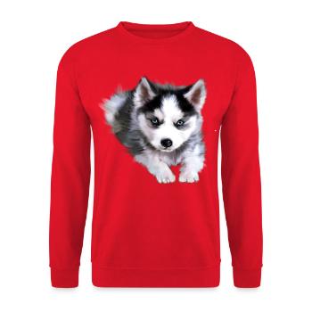 Chien, husky - Sweat-shirt Unisexe - rouge - Devant - Alina (178cm) & Michal (187cm)
