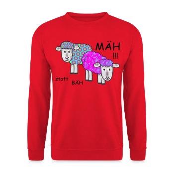 Vintage Schafe - MÄH statt BÄH - Unisex Pullover - Rot - Vorne - Alina (178cm) & Michal (187cm)