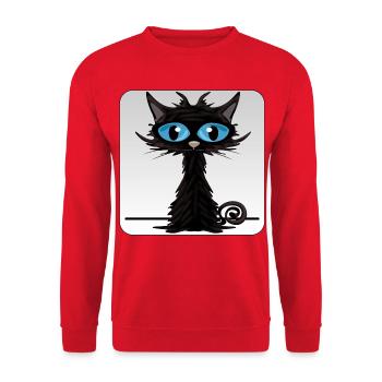 Chat Noir - Yeux Bleus - Sweat-shirt Unisexe - rouge - Devant - Alina (178cm) & Michal (187cm)