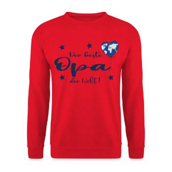 Der beste Opa der Welt mit Herz und Weltkarte - Unisex Pullover - Rot - Vorne - Alina (178cm) & Michal (187cm)