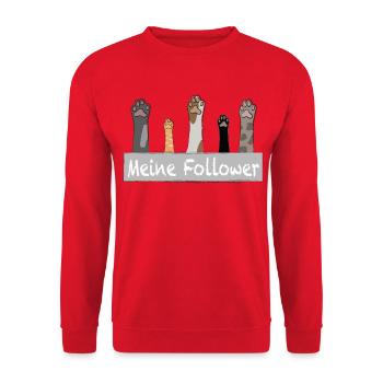 Meine Follower - Katzenpfoten - Unisex Pullover - Rot - Vorne - Alina (178cm) & Michal (187cm)