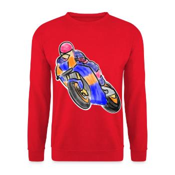 Wheelie beim Motorradrennen - Wasserfarben dunkel - Unisex Pullover - Rot - Vorne - Alina (178cm) & Michal (187cm)