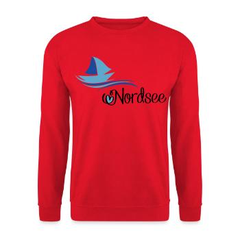 North Sea design with sailboat - Unisex Sweatshirt - red - Front - Alina (178cm) & Michal (187cm)