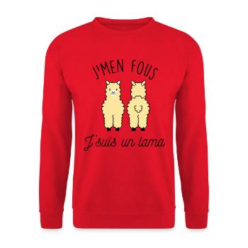 J'men fous j'suis un lama - Sweat-shirt Unisexe - rouge - Devant - Alina (178cm) & Michal (187cm)