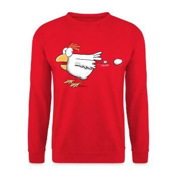 Funny chicken lays an egg I chicken motif - Unisex Sweatshirt - red - Front - Alina (178cm) & Michal (187cm)