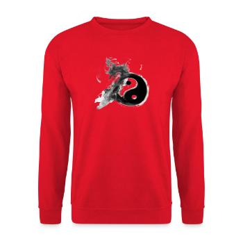 Chinesischer Drache mit Yin und Yang Symbol - Unisex Pullover - Rot - Vorne - Alina (178cm) & Michal (187cm)