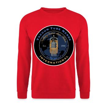 Vacuum Tube Nerds - Fantasy Club Badge - Unisex Sweatshirt - red - Front - Alina (178cm) & Michal (187cm)