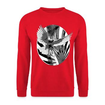 Taube schwarz weiß Friedenssymbol - Unisex Pullover - Rot - Vorne - Alina (178cm) & Michal (187cm)