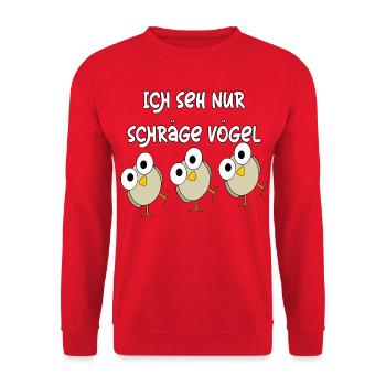 Schräge Vögel - Unisex Pullover - Rot - Vorne - Alina (178cm) & Michal (187cm)