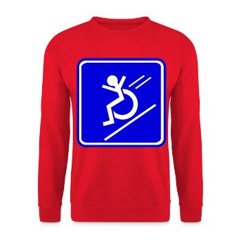 Dieser Rollstuhlfahrer rollt schnell herunter * - Unisex Pullover - Rot - Vorne - Alina (178cm) & Michal (187cm)