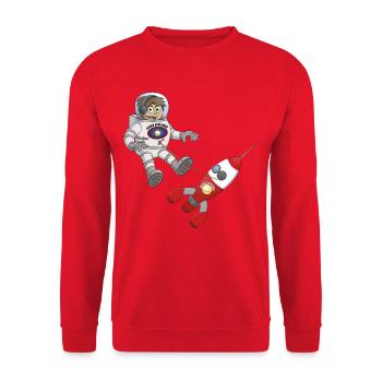 "L'astronaute et son vaisseau spatial" - Sweat-shirt Unisexe - rouge - Devant - Alina (178cm) & Michal (187cm)