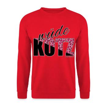 wüde Kotz - wilde Katze, Österreichischer Dialekt - Unisex Pullover - Rot - Vorne - Alina (178cm) & Michal (187cm)