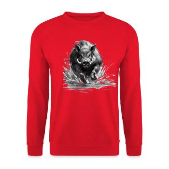 Wildschwein, das im Wasser läuft - Unisex Pullover - Rot - Vorne - Alina (178cm) & Michal (187cm)