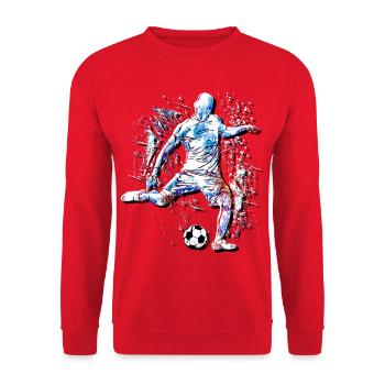 Ich liebe Fussball - Fußballer Farbenfroh Stürmer - Unisex Pullover - Rot - Vorne - Alina (178cm) & Michal (187cm)