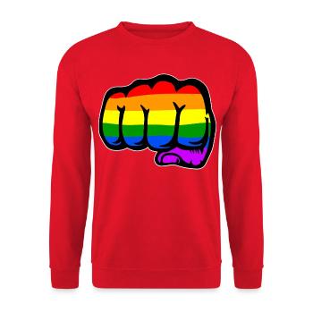 Regenbogenflagge Hand Faust  - Unisex Pullover - Rot - Vorne - Alina (178cm) & Michal (187cm)