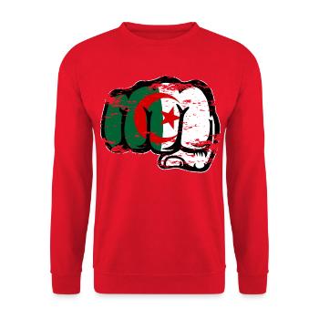 Algerien Flagge Hand Faust used - Unisex Pullover - Rot - Vorne - Alina (178cm) & Michal (187cm)