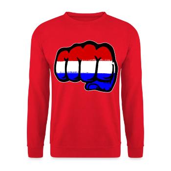 Holland Flagge Hand Faust - Unisex Pullover - Rot - Vorne - Alina (178cm) & Michal (187cm)