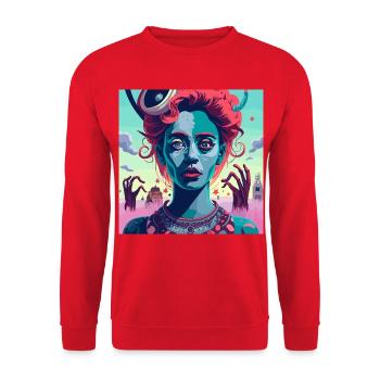Blaue Sirene der PopArt Vision - Unisex Pullover - Rot - Vorne - Alina (178cm) & Michal (187cm)