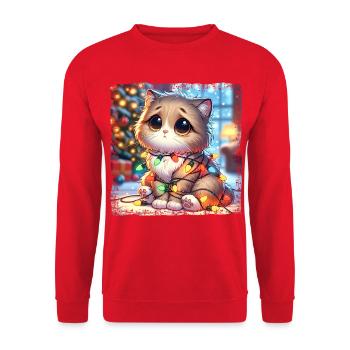 Cute Christmas Cat Clumsy Tangled - Unisex Sweatshirt - red - Front - Alina (178cm) & Michal (187cm)