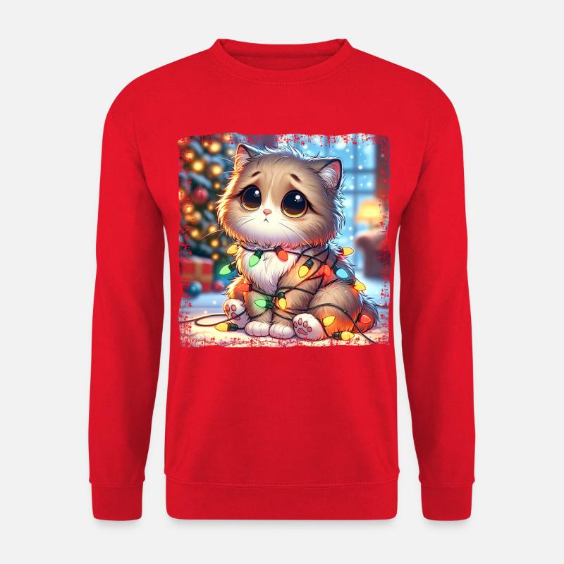 Cute Christmas Cat Clumsy Tangled - Unisex Sweatshirt - red