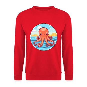 Octopus Watercolor Cartoon Kawaii Clipart Animal - Unisex Sweatshirt - red - Front - Alina (178cm) & Michal (187cm)