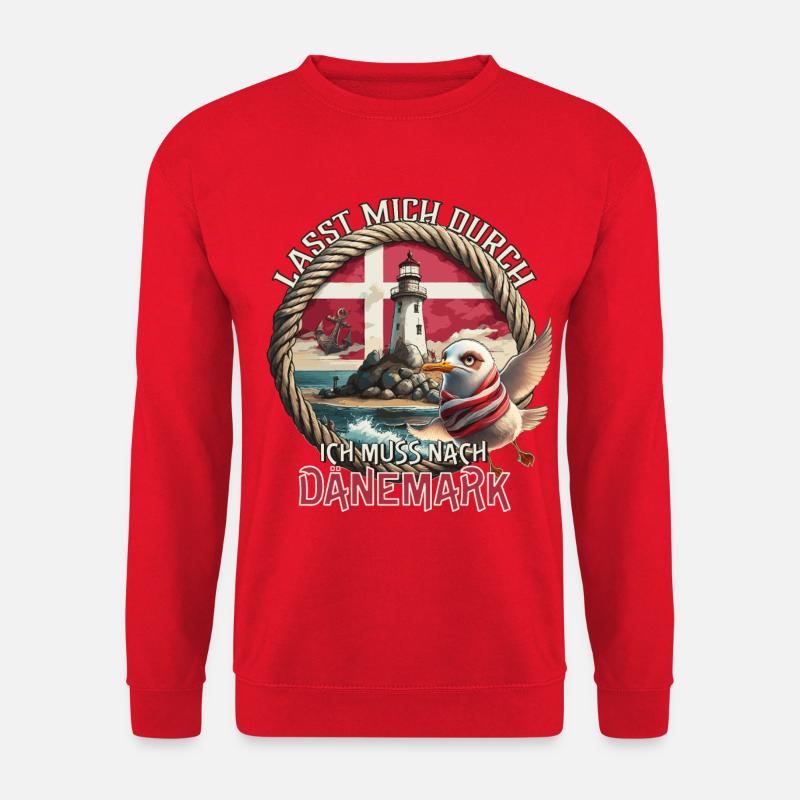 Dänemark - lasst mich durch - Möwe - Leuchtturm - Unisex Pullover - Rot