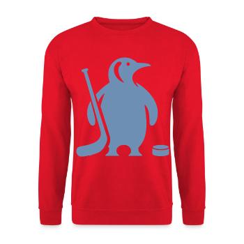 Minimalistische Pinguin Eishockey Silhouette - Unisex Pullover - Rot - Vorne - Alina (178cm) & Michal (187cm)