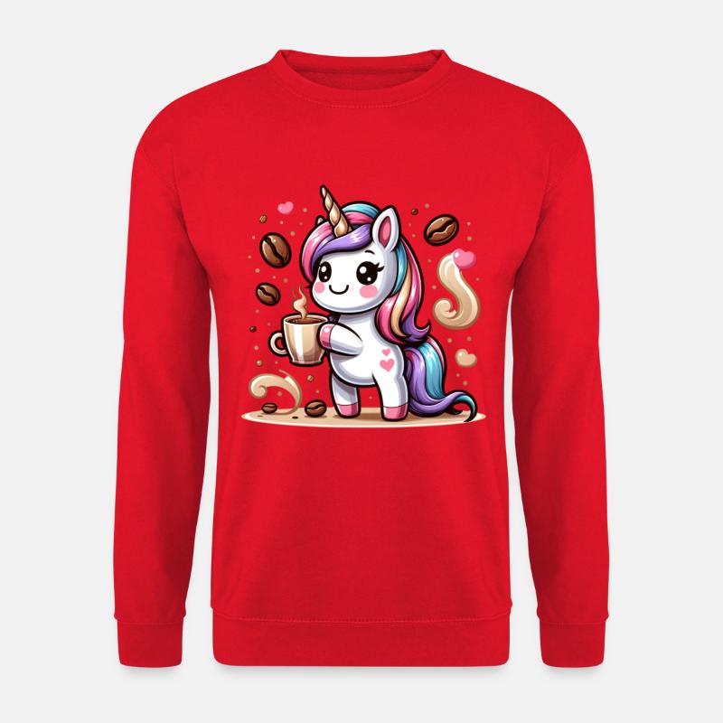 Einhorn-Café-Süchtiger: Magische Kaffeepause - Unisex Pullover - Rot