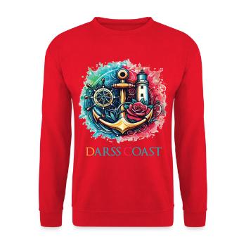DarssCoast - Wellen Möwe Anker Grafik - Unisex Pullover - Rot - Vorne - Alina (178cm) & Michal (187cm)
