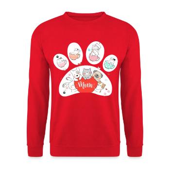 Niedliche Katzen- und Hundemotive auf Tassen - Unisex Pullover - Rot - Vorne - Alina (178cm) & Michal (187cm)