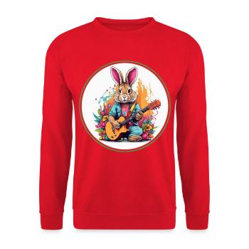 Osterhase mit Gitarre - Unisex Pullover - Rot - Vorne - Alina (178cm) & Michal (187cm)