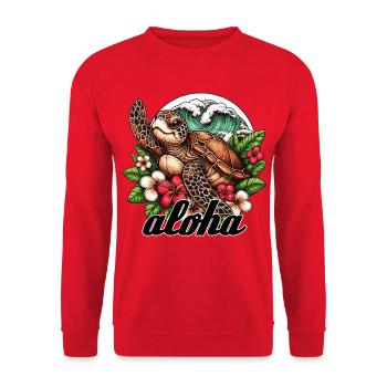 Aloha Schildkröte Hawaii Geschenk - Unisex Pullover - Rot - Vorne - Alina (178cm) & Michal (187cm)