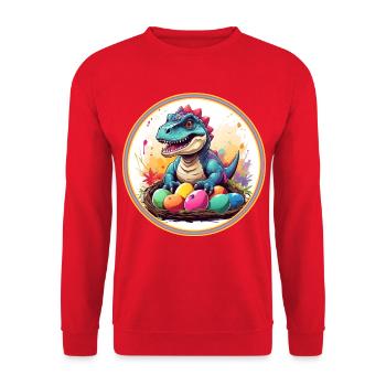 Dinobaby kleiner Dinosaurier im Osternes - Unisex Pullover - Rot - Vorne - Alina (178cm) & Michal (187cm)