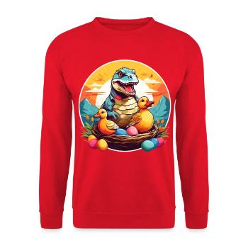 Petit Dino dans le panier de Pâques, bébé Dino et oeufs de Pâques. - Sweat-shirt Unisexe - rouge - Devant - Alina (178cm) & Michal (187cm)