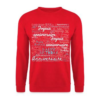 ALLES GUTE ZUM GEBURTSTAG. ALLES GUTE ZUM GEBURTSTAG. JAHRESTAG. - Unisex Pullover - Rot - Vorne - Alina (178cm) & Michal (187cm)