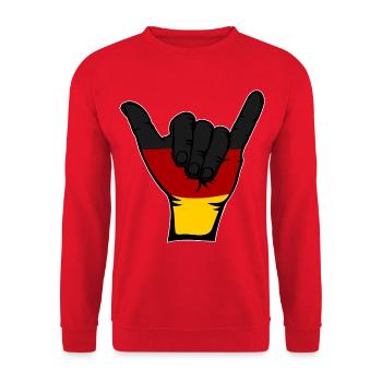 Deutschland Flagge Surfing Symbol - Unisex Pullover - Rot - Vorne - Alina (178cm) & Michal (187cm)