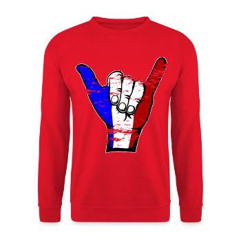 Frankreich Flagge Surfing Symbol used - Unisex Pullover - Rot - Vorne - Alina (178cm) & Michal (187cm)