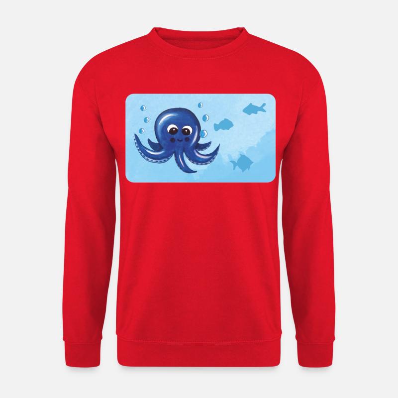 Funny octopus and fish with bubbles - Unisex Sweatshirt - red