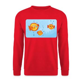 Pisces - Funny Orange Puffer Fish with Air Bubbles - Unisex Sweatshirt - red - Front - Alina (178cm) & Michal (187cm)