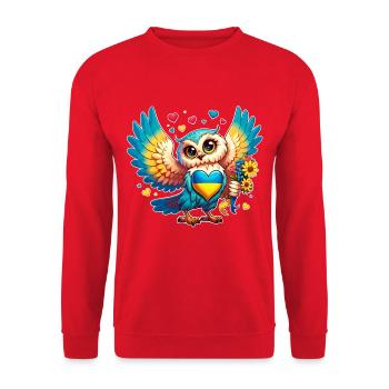 Cute Owl with Ukraine Heart - Unisex Sweatshirt - red - Front - Alina (178cm) & Michal (187cm)