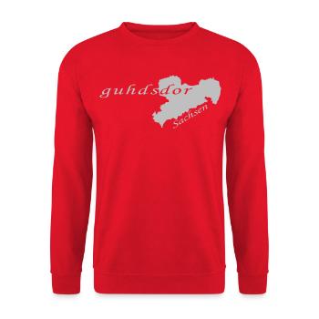 Guhdsdor - Mein Guter - Sächsisch - Dialekt - Unisex Pullover - Rot - Vorne - Alina (178cm) & Michal (187cm)