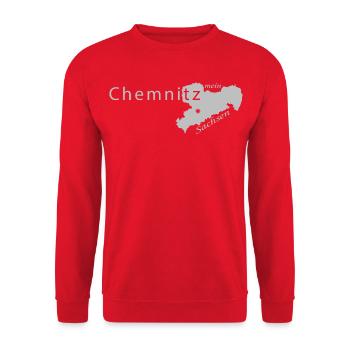 Chemnitz - Mein Sachsen - Heimatstadt - Unisex Pullover - Rot - Vorne - Alina (178cm) & Michal (187cm)