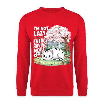 Not lazy - Energy Saving Kitty - Unisex Sweatshirt - red - Front - Alina (178cm) & Michal (187cm)